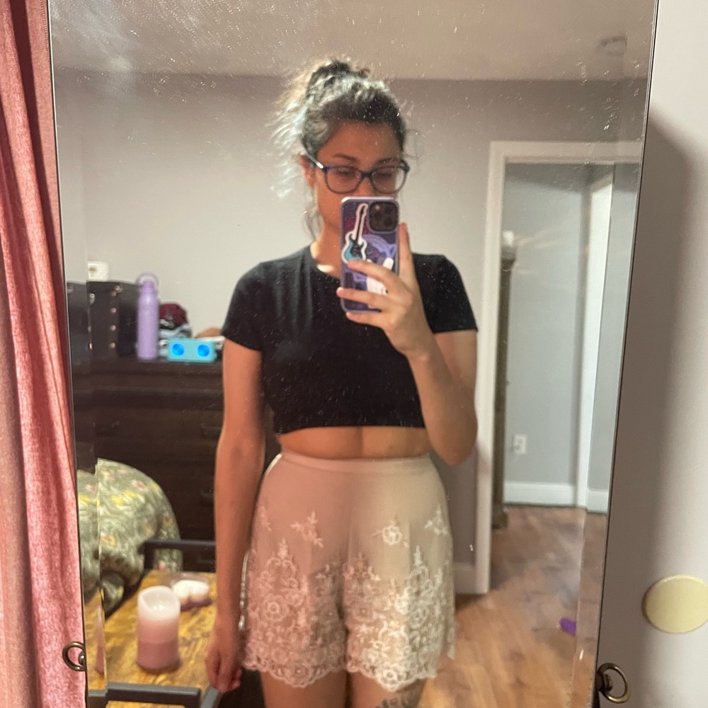 LC Lauren Conrad Cream Lace High Waist Shorts